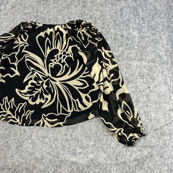 Rachel Zoe Shirt Womens S Beige Floral Balloon Sleeve Chiffon Blouse Top Preppy - Picture 11 of 16